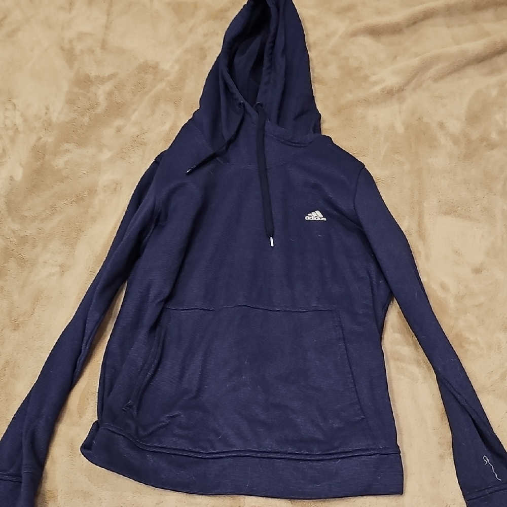 Adidas Blue Pullover Sweater with Ribbed Cuffs